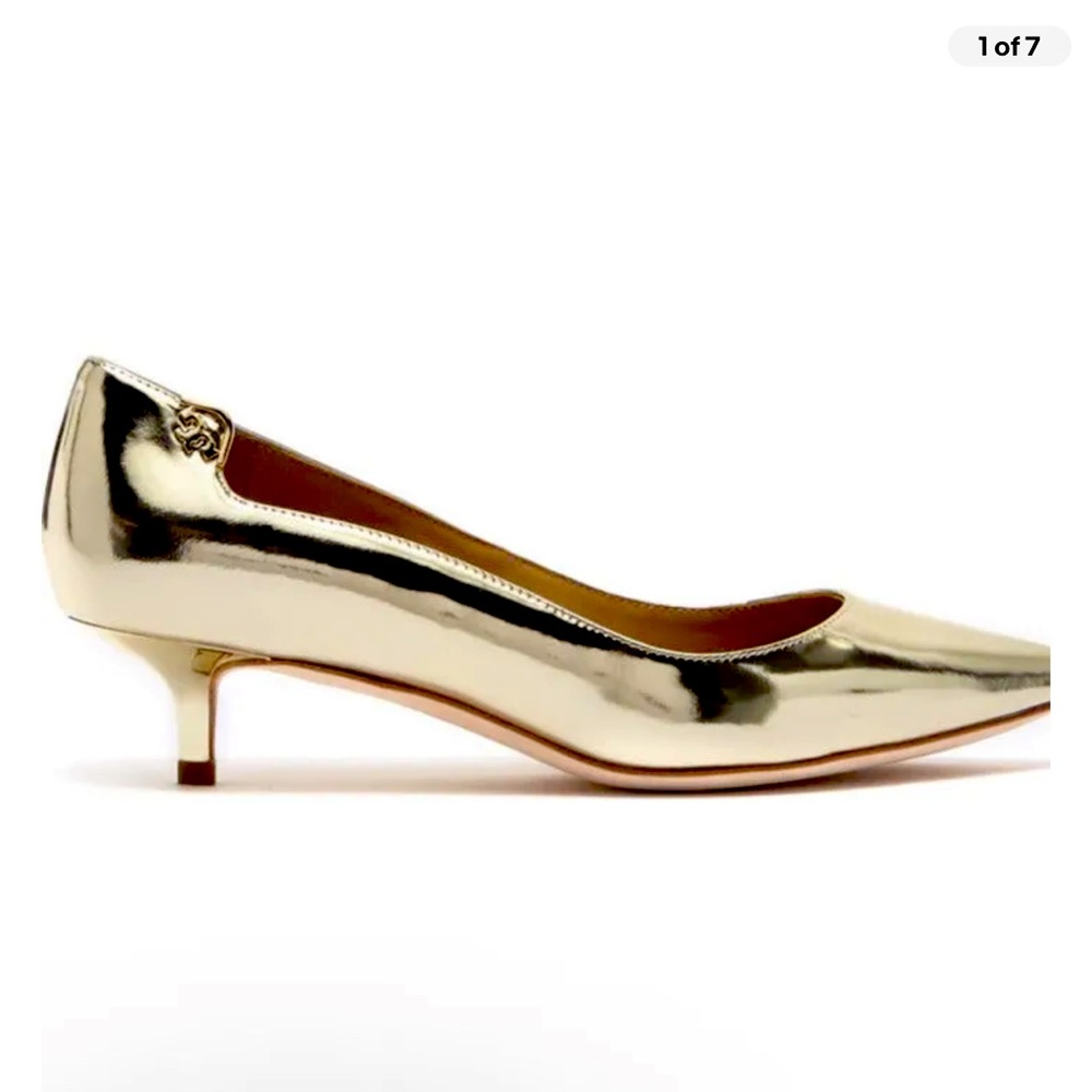 NIB Tory Burch elizabeth metallic leather kitten heel pump 7